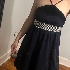 Navy blue dress with striping